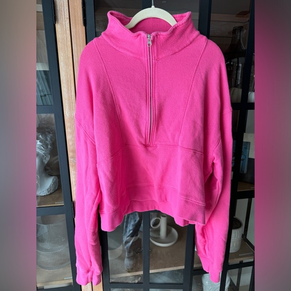 Bandier x Sincerely Jules Holly Half Zip Sweatshirt pullover neon barbie crop - Picture 9 of 9